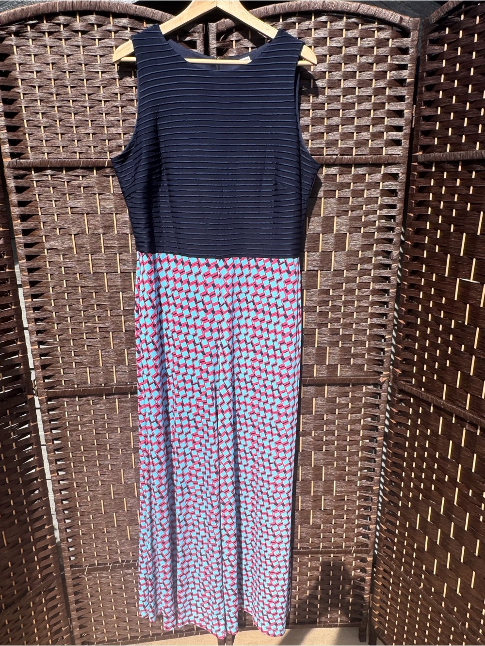 Sleeveless Navy & Patterned Maxi Jumpsuit